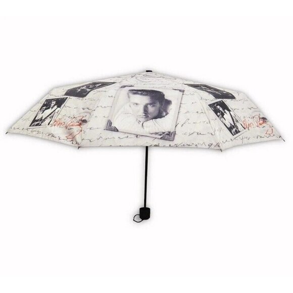 New White Picture 40" Width Elvis Presley Compact Umbrella The King Licensed NIP - Picture 3 of 4